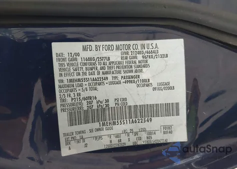 2001 Mercury Sable Ls Premium from USA, damaged, VIN 1MEHM55S11A622549